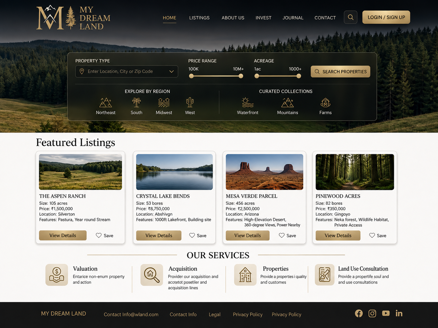 My Dream Land real estate platform hero view